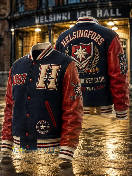 Män Retro Finska Hockey HIFK Kärleksjacka - djupblåa / S