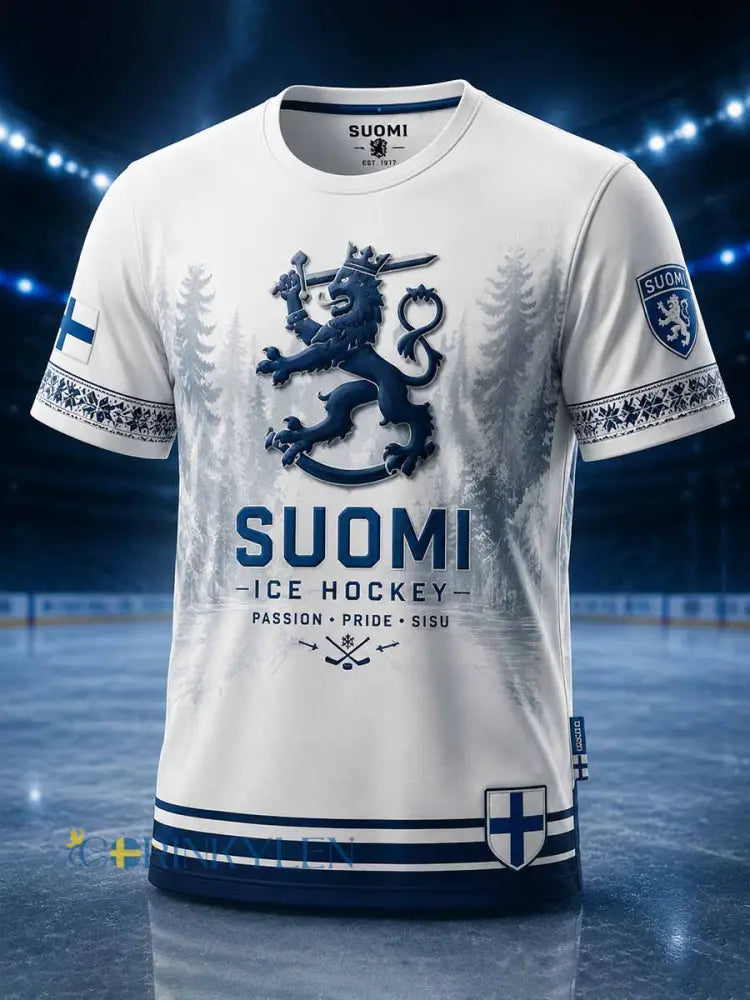 Män Retro Finska Ishockey Grafisk T-shirt - som bild / S