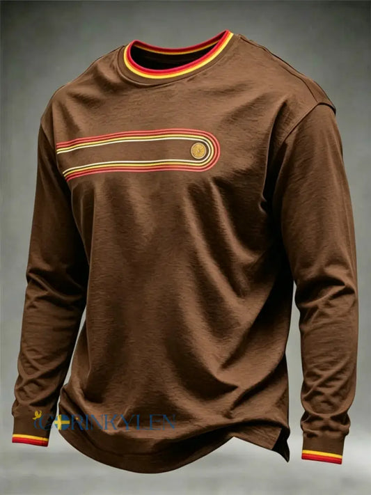 Män Retro lång ärm runt hals T-shirt - kaffe / S