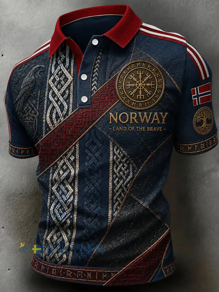 Män Retro Nordisk-stil Polo tröja med norsk konst Print - A / S
