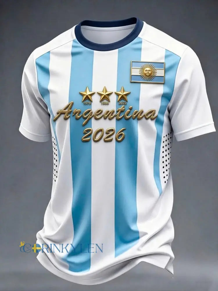 Mäns 2026 Argentinsk fotboll korta ärmar T-shirt - ljusblåa / S