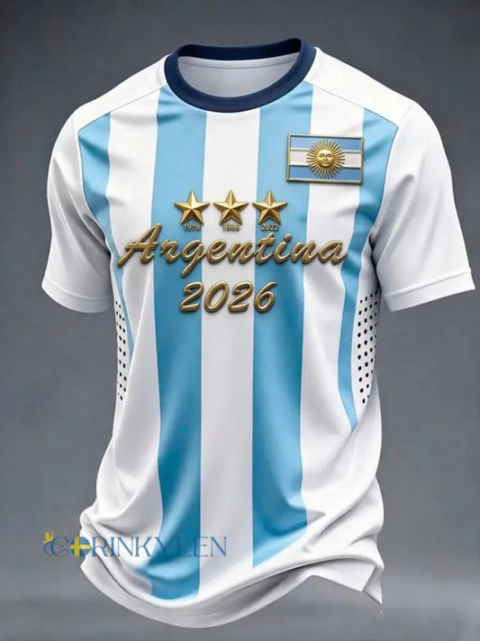 Mäns 2026 Argentinsk fotboll korta ärmar T-shirt - ljusblåa / S