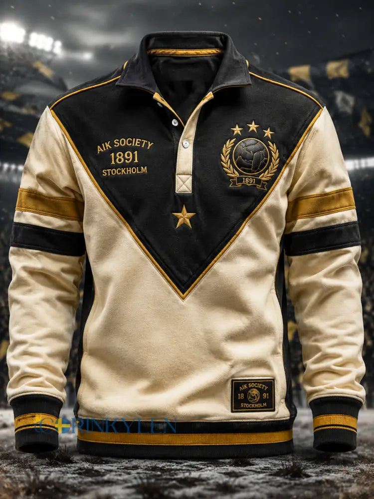 Mäns AIK Premium Svartgult Fotboll Polo för fotboll - som bild / S