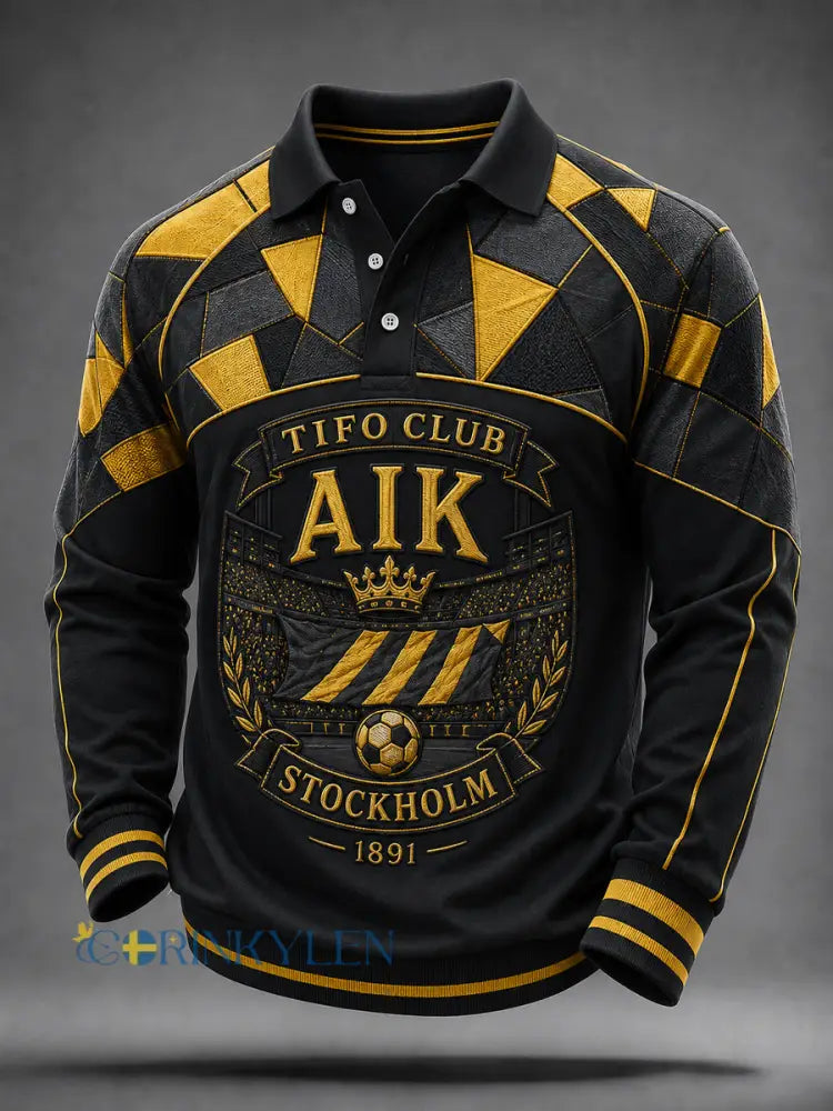 Mäns AIK Svart & guld 1891 fotboll Polo fotboll - som bild / S