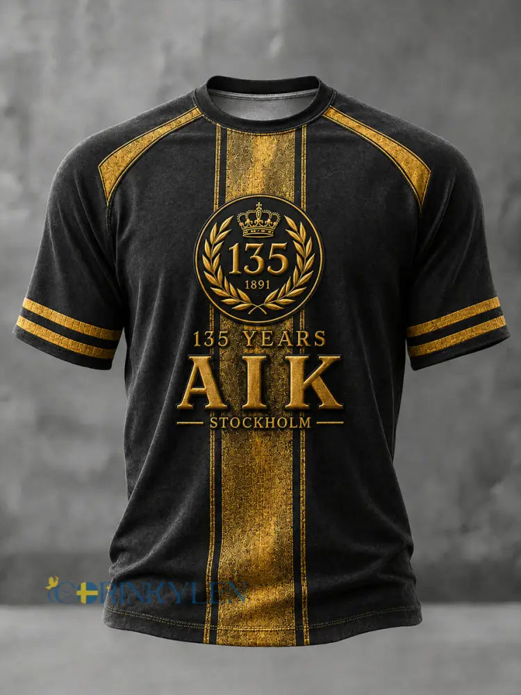 Mäns AIK Svartgult Fotboll Casual T-shirt - som bild / S