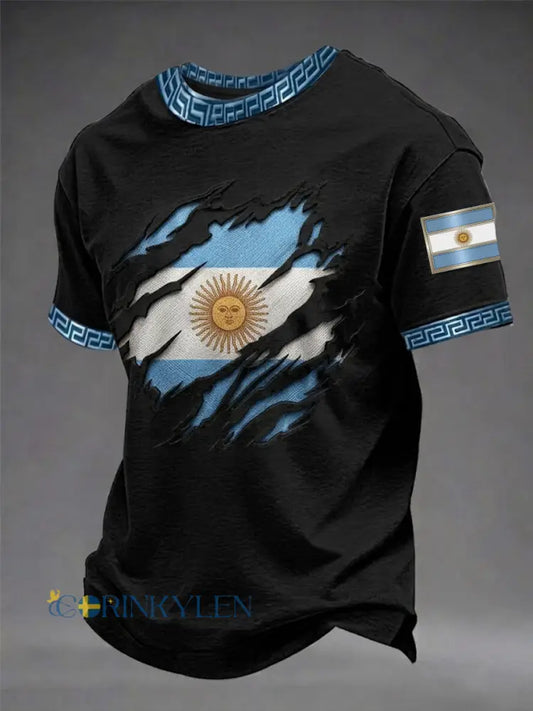 Mäns Argentina Flagg korta ärmar T-shirt - svart / S