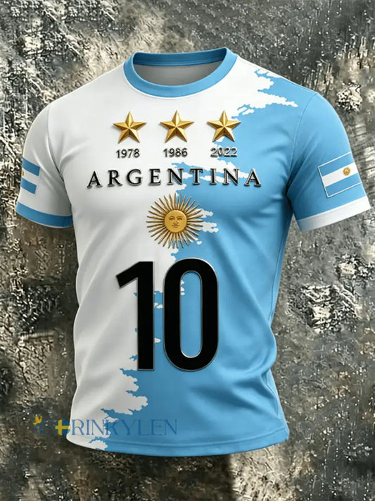 Mäns Argentina fotboll Short Slemmar T-shirt - vit- blå / S