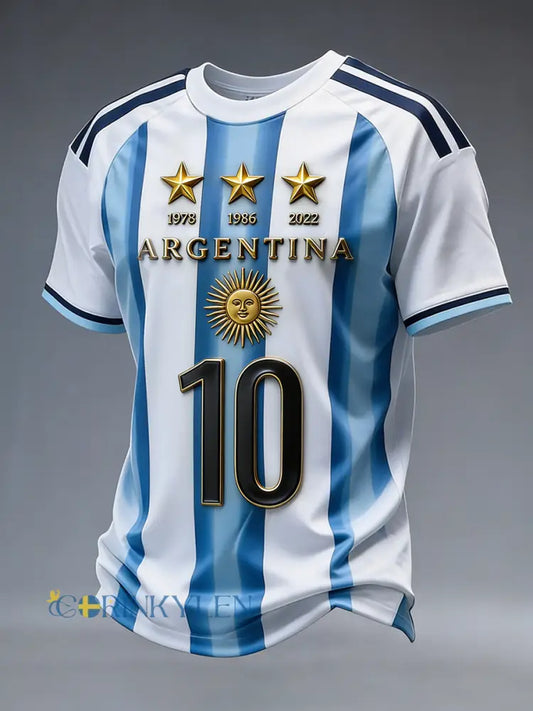 Mäns argentinska fotboll Kort ärm T-shirt - blå / S