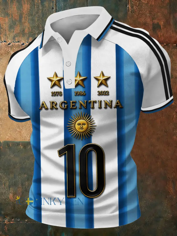 Mäns argentinska fotboll tre knappar skjorta - blå / S