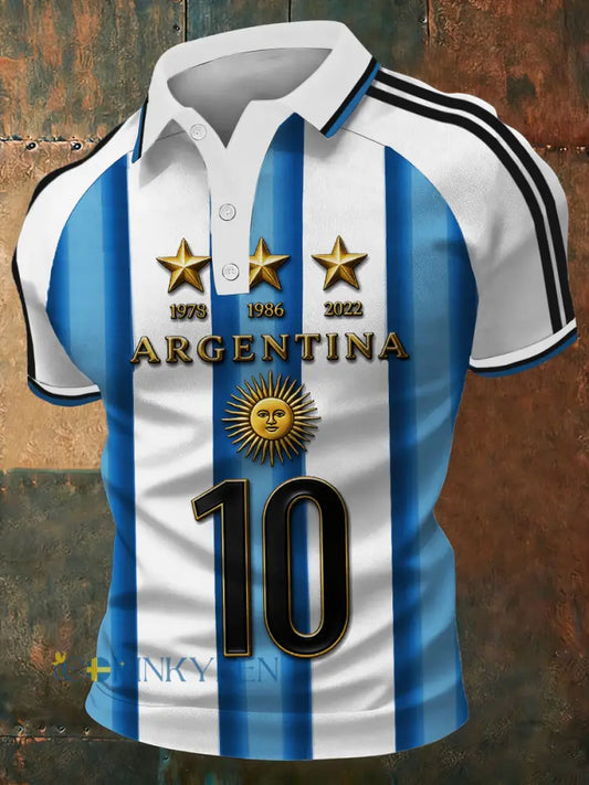 Mäns argentinska fotboll tre knappar skjorta - blå / S