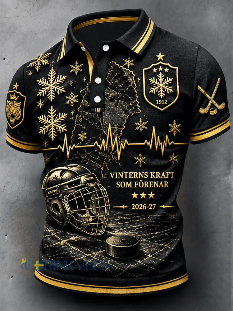 Mäns Black Brynäs IF Svensk ishockey Patchwork Print Casual Polo tröj - svart / S