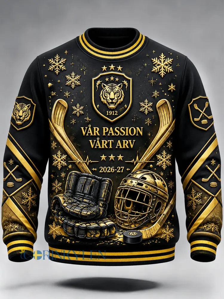 Mäns Black Brynäs IF Svensk Ishockey Patchwork Skriv ut Casual Sweatshirt - svart / S