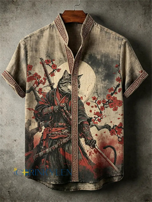 Mäns blodiga katt samurai plom Blossom Full Moon Print skjorta - bäie / S