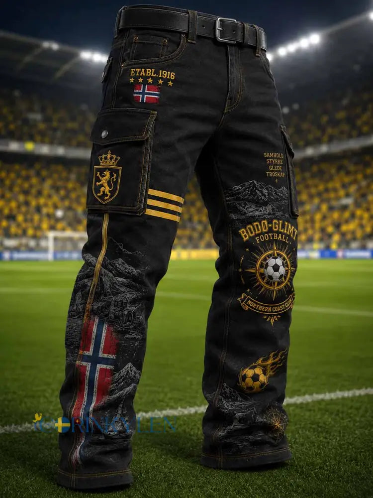 Mäns Bodø Glimt Fotboll lag mönster Skriv ut arbete byxor - som bild / S