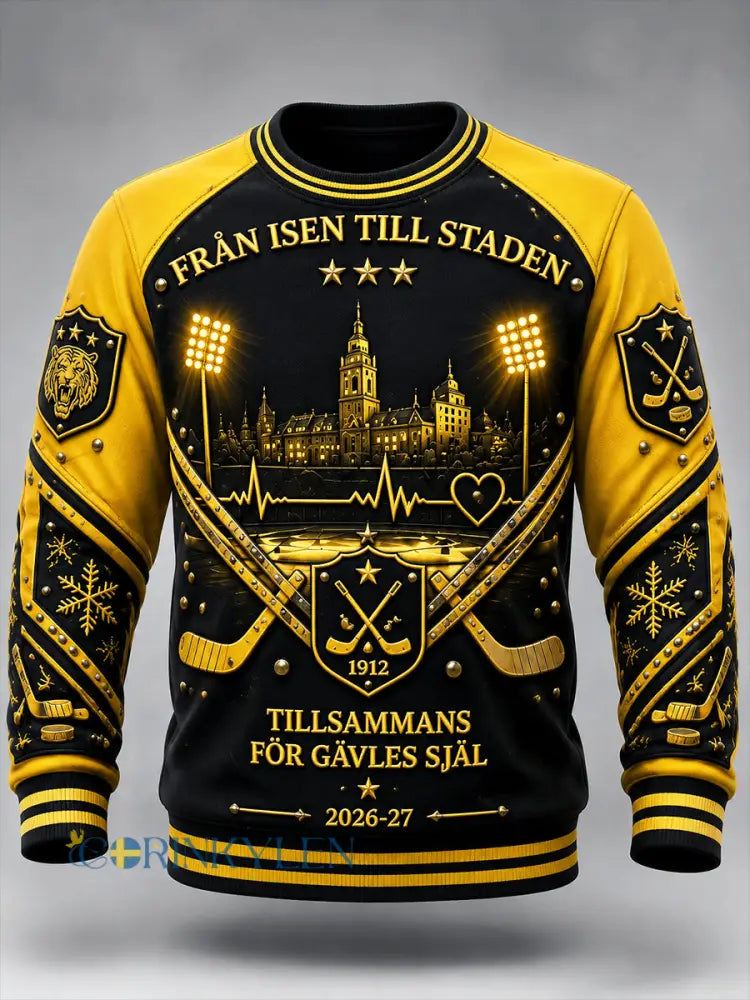 Mäns Brynäs IF Svensk Ishockey Patchwork Skriv ut Casual Sweatshirt - svart / S