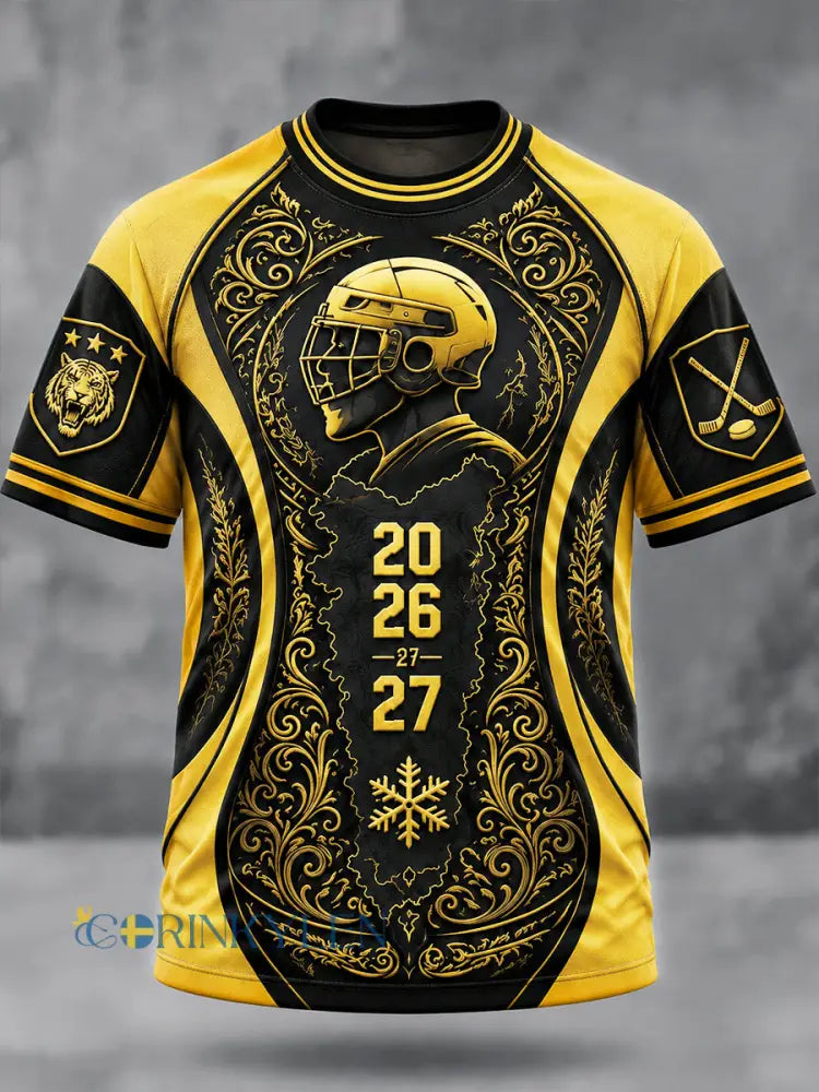 Mäns Brynäs IF Swedish Hockey Patchwork Print Casual T-shirt - svart / S