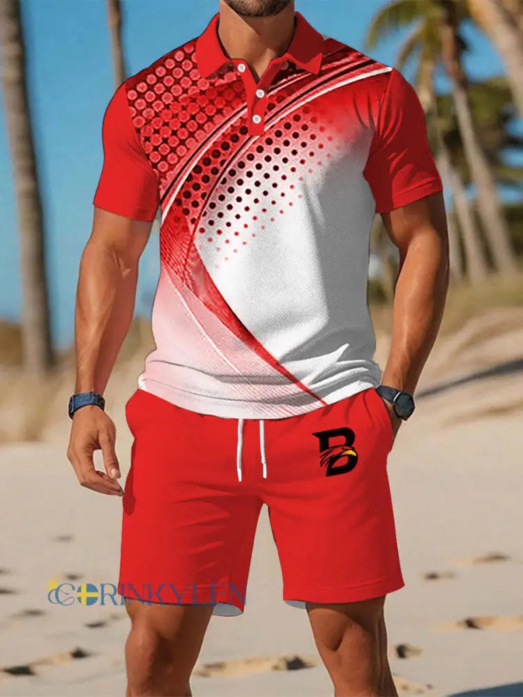 Mäns Casual Business Short-sleeved Kostym - röd / S