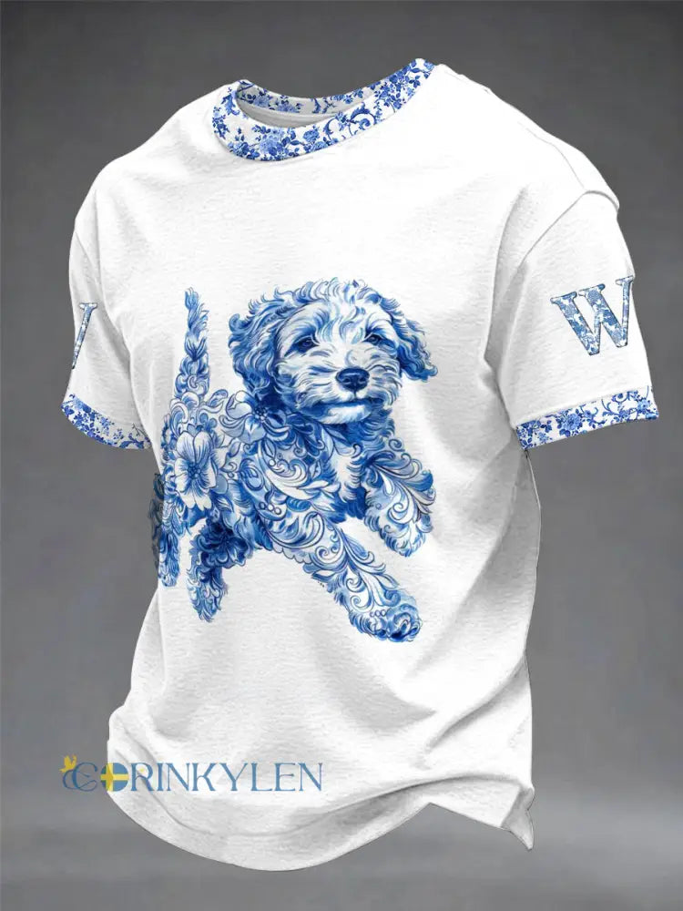 Mäns djurhund Retro Unisex Casual Short-Shirt - vitt / S