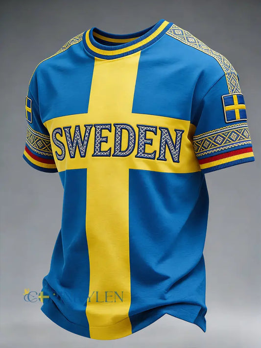Mäns etniska broderimönster tryckt T-shirt - A / S