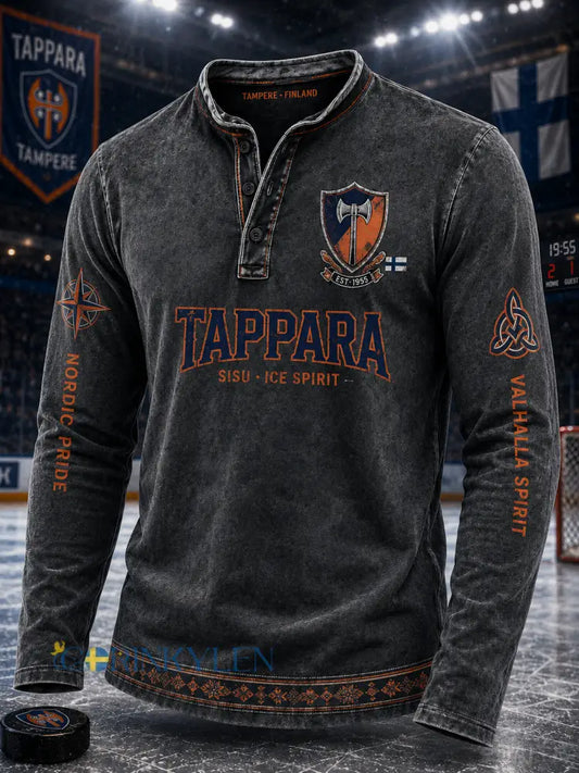 Mäns finska hockey Tappara Tre-knape långärm Henley-skjorta - A / S
