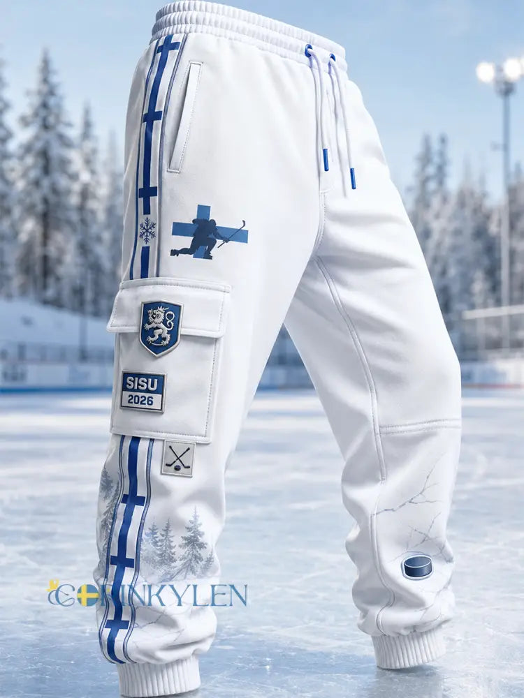 Mäns finska Ishockey Casual Sweatbyxor Byxor - A / S
