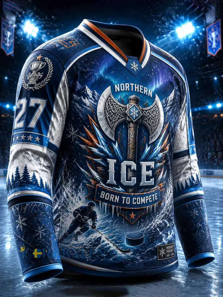 Mäns finska ishockey Tampere Axe Mönster Tryckt sweathirt - som bild / S