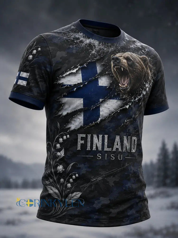 Mäns finska Veteran Sisu Kulturelement Konst Skriv ut Casual T-shirt - A / S