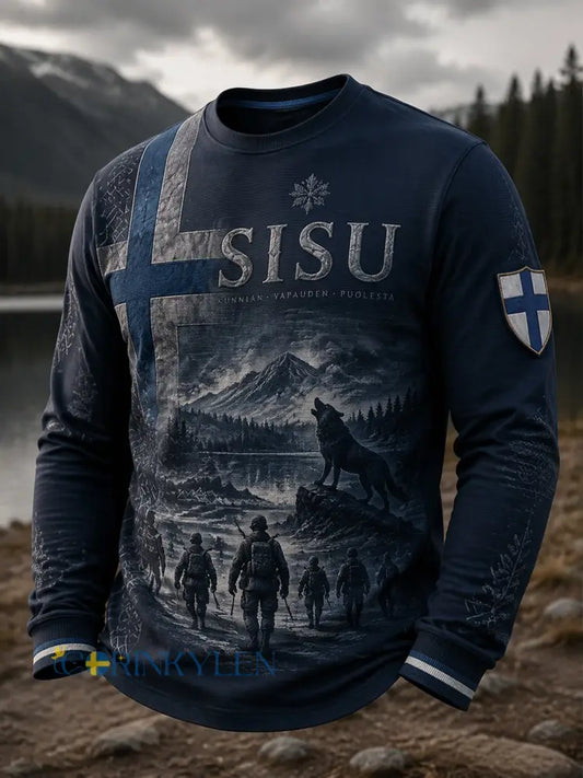 Mäns finska Veteran Sisu Spirit och kulturella element Konst Skriv ut T-shirt - A / S