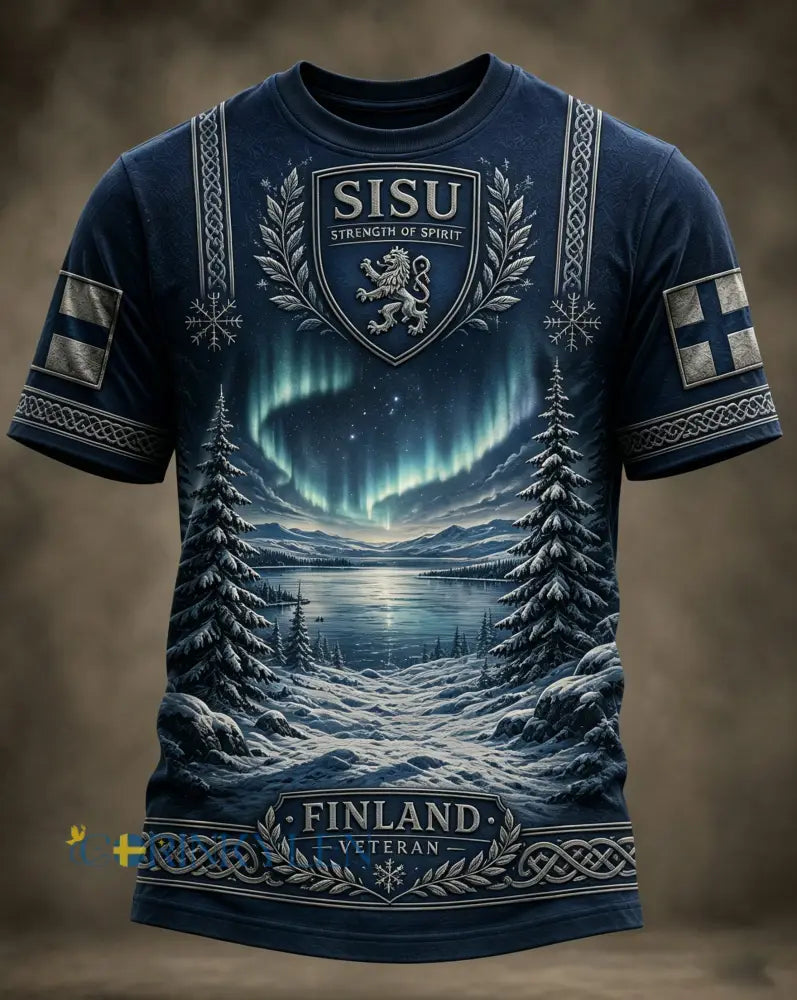 Mäns finska veteraner Sisu Element Patriotisk konst Skriv ut T-shirt - A / S