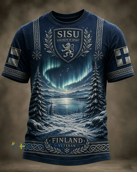 Mäns finska veteraner Sisu Element Patriotisk konst Skriv ut T-shirt - A / S