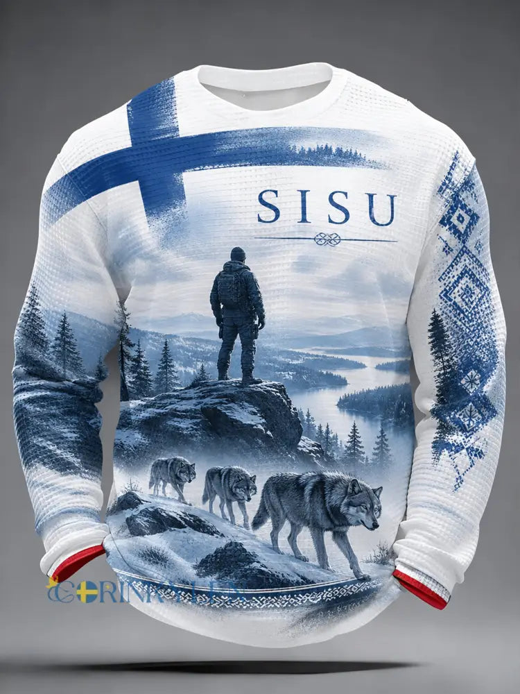 Mäns finska veteraner Sisu Patriotisk konst Skriv ut långärmad topp - A / S
