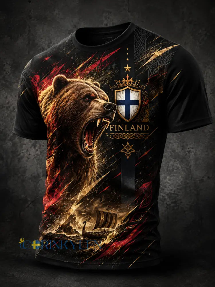 Mäns finska vikingkultur Patriotiska element Konst Skriv ut T-shirt - A / S