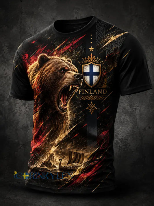 Mäns finska vikingkultur Patriotiska element Konst Skriv ut T-shirt - A / S