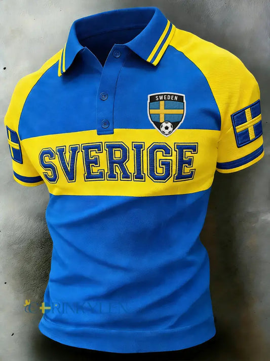 Mäns fotboll-tema färgblockade utskrift Raglan ärm Polo tröj - A / S