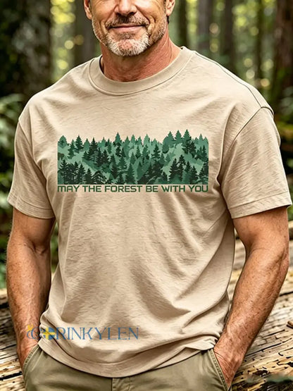Mäns kan skogen vara med du Print T-shirt - Khaki / S