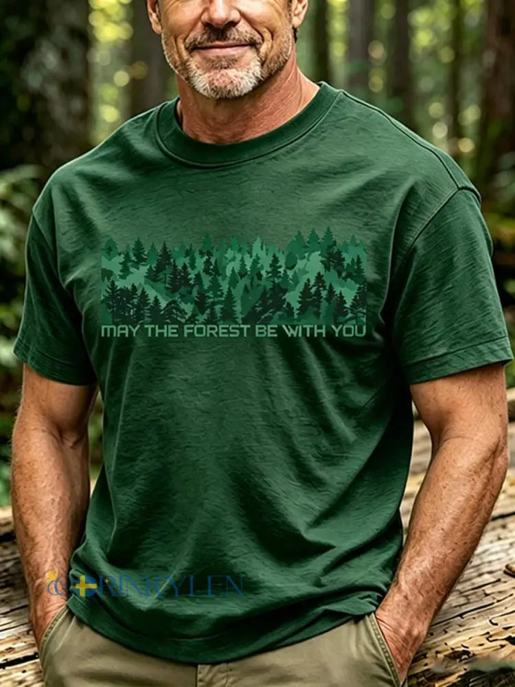 Mäns kan skogen vara med du Print T-shirt - mörk grön / S