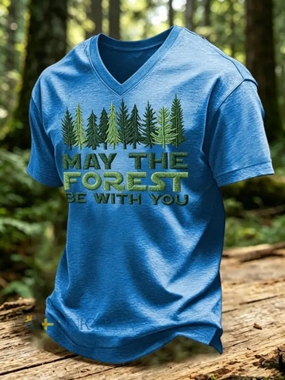 Mäns kan skogen vara med du tryckt V-hals T-shirt - blå / S
