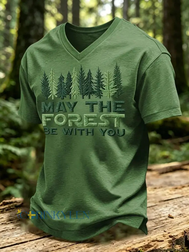 Mäns kan skogen vara med du tryckt V-hals T-shirt - grön / S