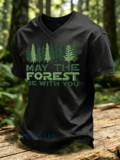 Mäns kan skogen vara med du tryckt V-hals T-shirt - svart / S