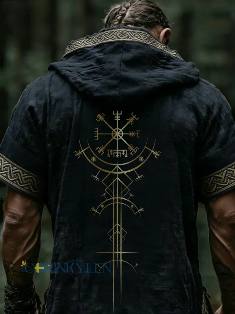 Mäns kortärm Hoodie med vikingtema print - A / S