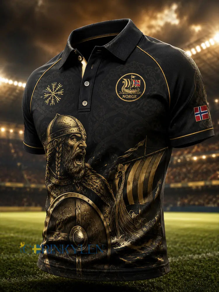 Mäns kortärm Raglan Polo tröja med viking och fotboll temat - A / S