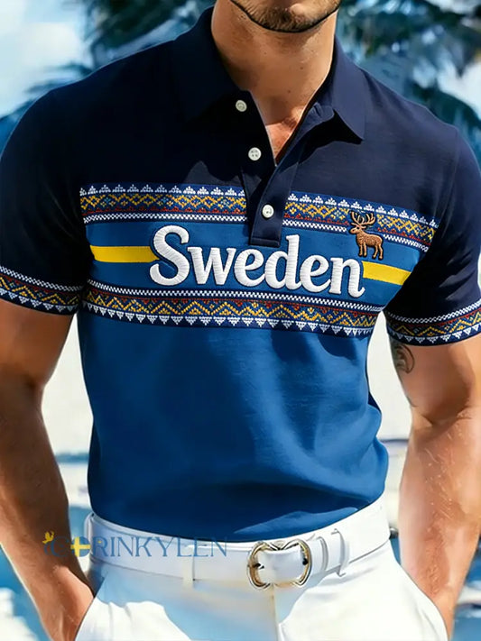 Mäns kortärma Polo med etnisk-insspirerad tryck - A / S