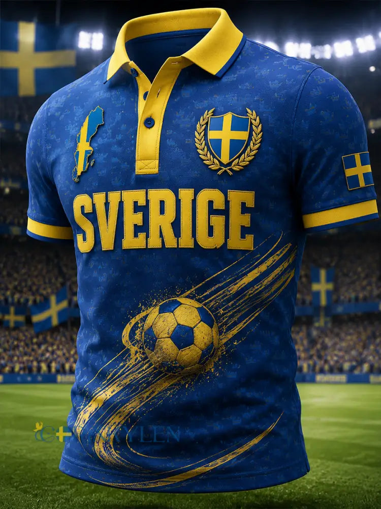 Mäns kortärmade Polo tröja med fotboll tryckt - A / S