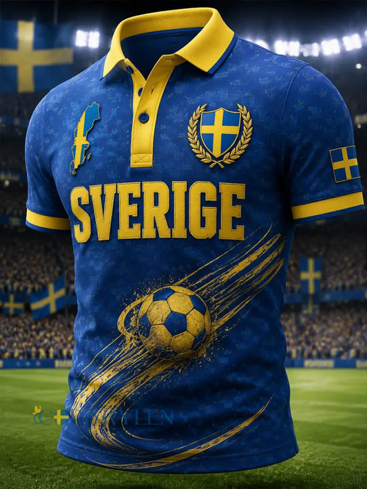 Mäns kortärmade Polo tröja med fotboll tryckt - A / S