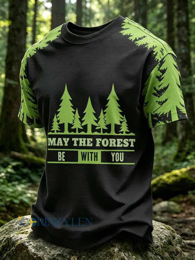 Mäns ’Må skogen vara med dig’ tryckt tillfällig T-shirt - som bild / S