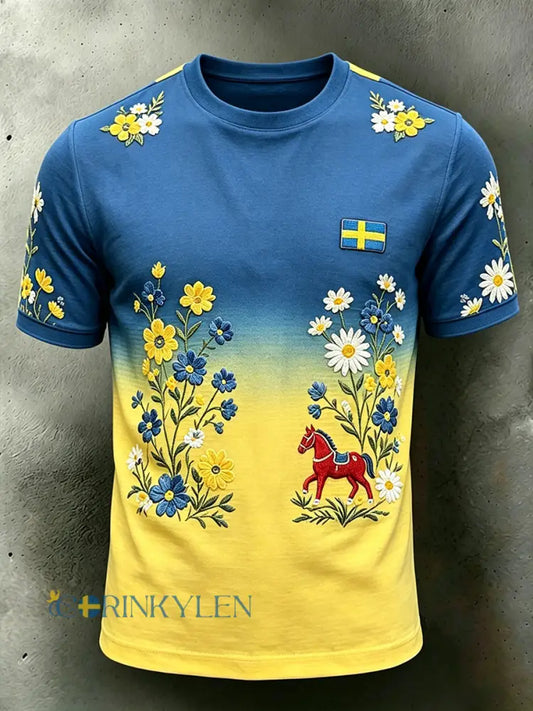 Mäns midsommar blomster gradient Kort ärm T-shirt - A / S