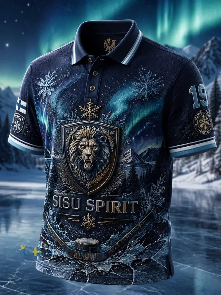 Mäns mode Finland Ishockey match mönster tryckt polo skjjorta - som bild / S