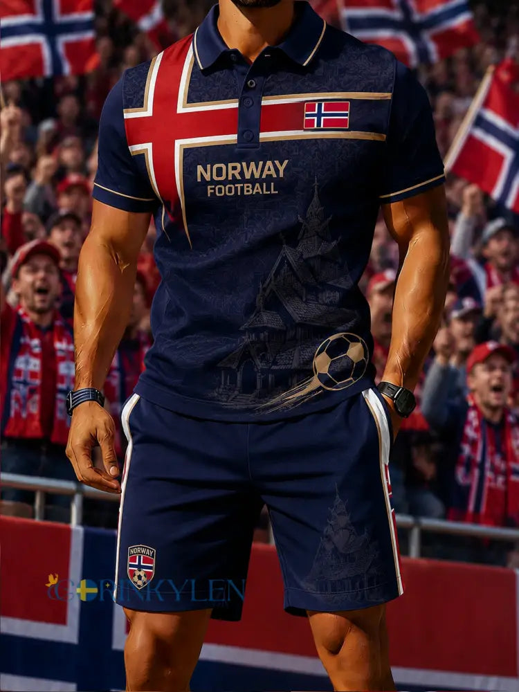 Mäns Norge Fotboll Fan Kultur & Konst Print Polo Set - A / S