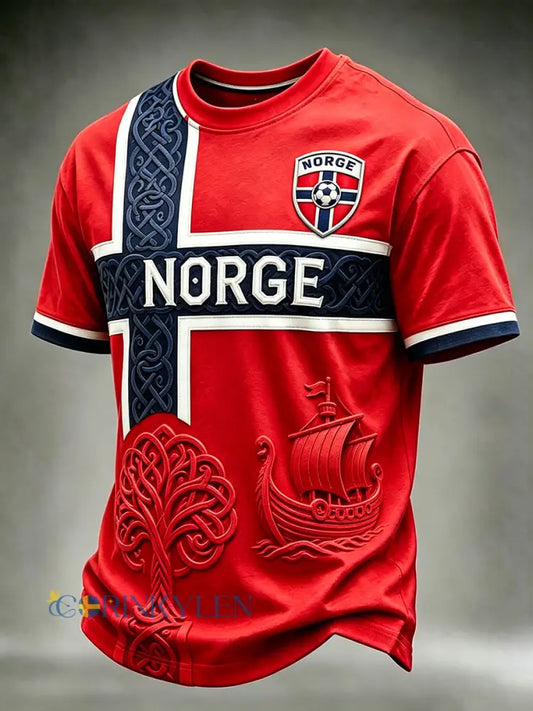 Mäns Norge Fotboll Inspirerad konst Celtic Print Short Slemmar T-shirt - röd / S