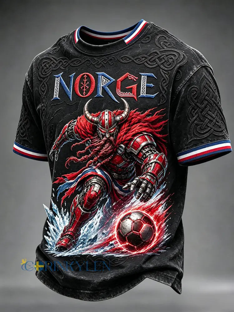 Mäns Norge Fotboll Inspirerade Viking Celtic Knop Skriv ut korta ärmar T-shirt - svart / S